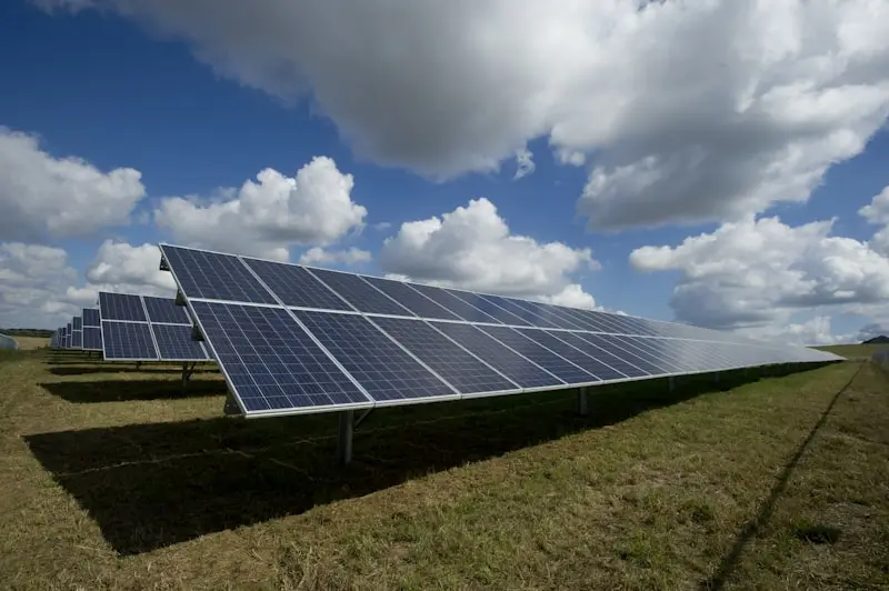 Solar panels installed in a field